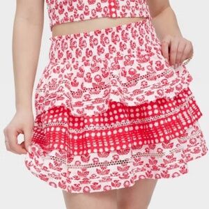 Roller Rabbit x Target Floral/Star Geo Tiered Mini Skirt Red —Size XS